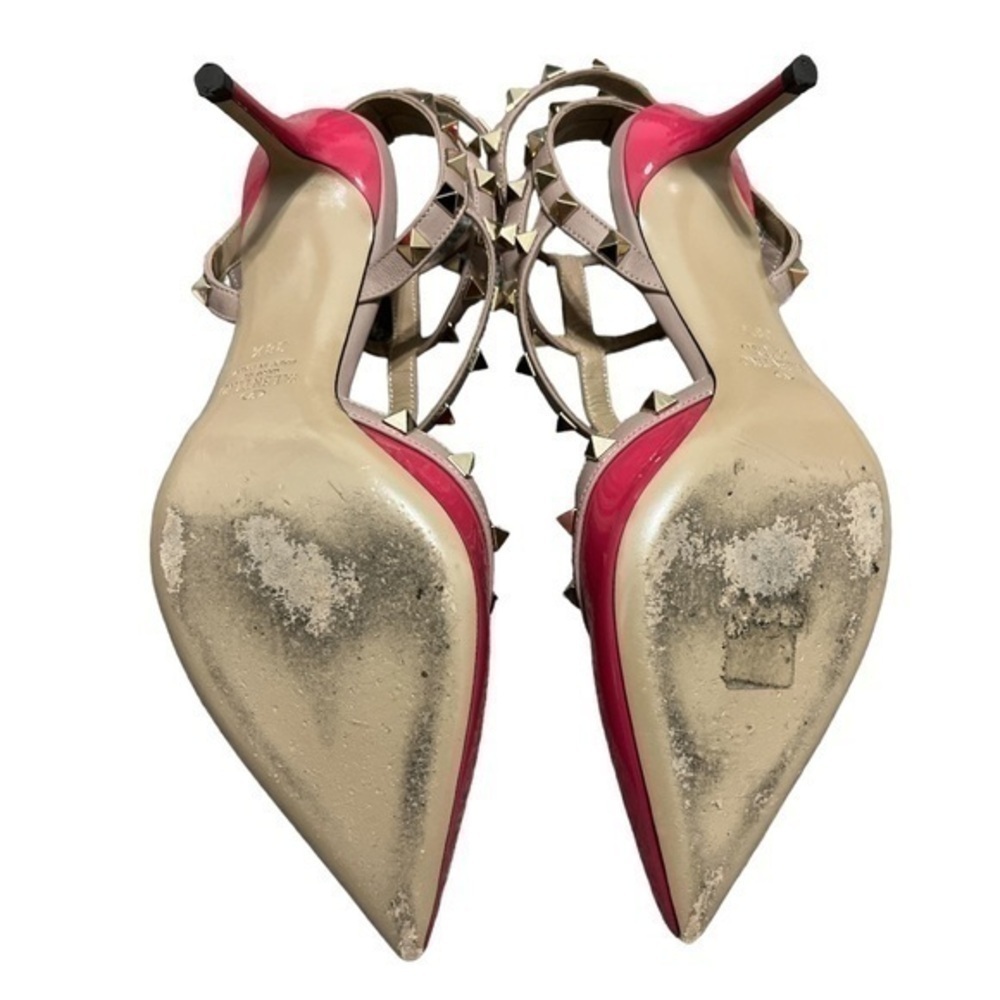Valentino Garavani Caged Rockstud Fuchsia Pink Patent Leather Kitten Heels 38.5 - Picture 8 of 8